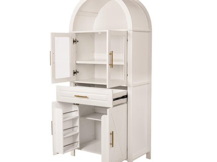 Arched Kitchen Pantry Cabinet With Adjustable Shelves & Barn Door Design