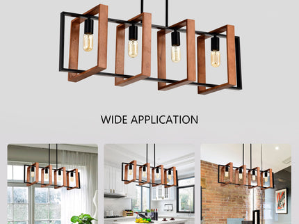 4 Light Kitchen Island Lights Pendant Light Farmhouse Dining Room Light Fixture, Rectangular Chandelier, 36" Hanging Lighting For Living Room, Conference Room, Home Office - Matte Black
