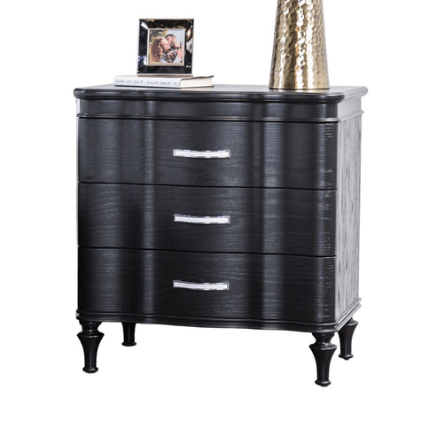 Nightstand, 3 Drawer Bedside Table - Black