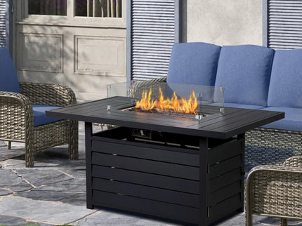 Rectangular Propane Fire Pit Table With Burner, Lava Rock, Waterproof Cover