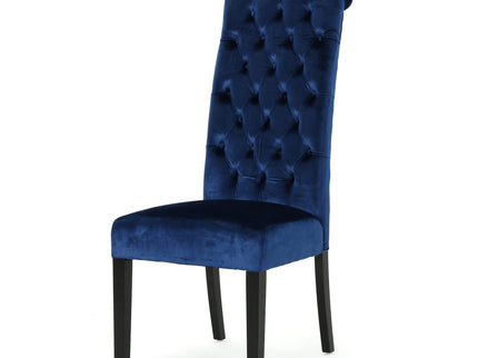 Elegant George Hi Back Dining Chair (Set of 2) With Tufted Velvet - Navy Blue