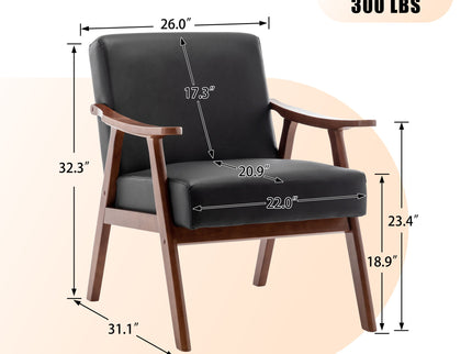 Mid Century Modern Accent Chair With Solid Wood Frame And Extra Thick Backrest