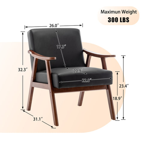 Mid Century Modern Accent Chair With Solid Wood Frame And Extra Thick Backrest