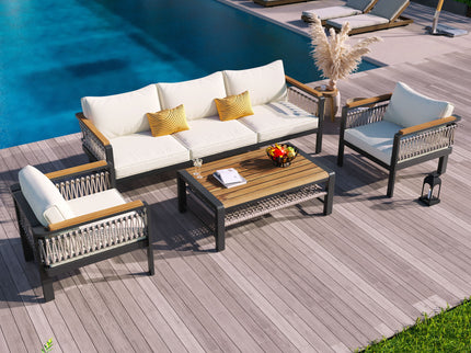 4 Pieces Outdoor Sectional Sofa Set 5 Person Patio Seating Group Outdoor Conversation Set With Cushions And A Coffee Table For Patios