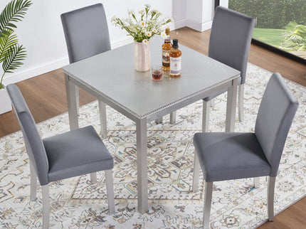 5 Pieces Wooden Dining Table Set, Square Table And 4 Upholstered Chairs
