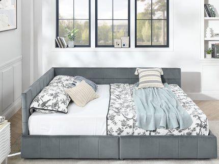 Mid-Century Storage Upholstered Tufted Bed Frame With Backrest And Armrests
