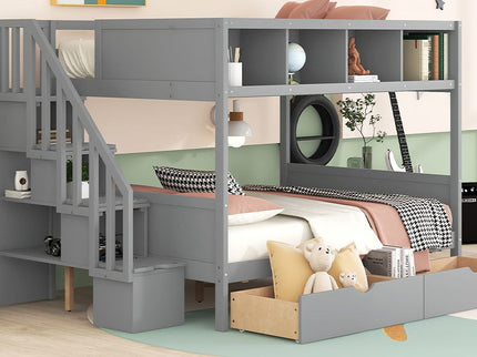 Bunk Bed With Shelfs, Storage Staircase And 2 Drawers