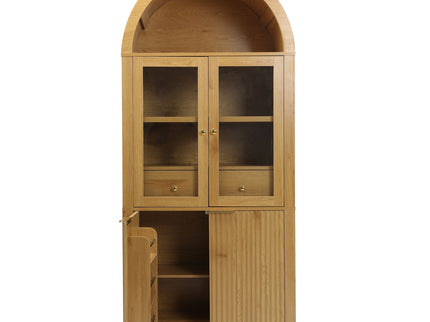 Fluted Tall Arched Pantry Cabinet With Adjustable Shelves