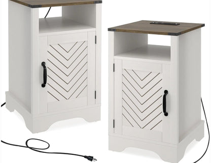 Farmhouse Nightstand With Charging Station & Storage