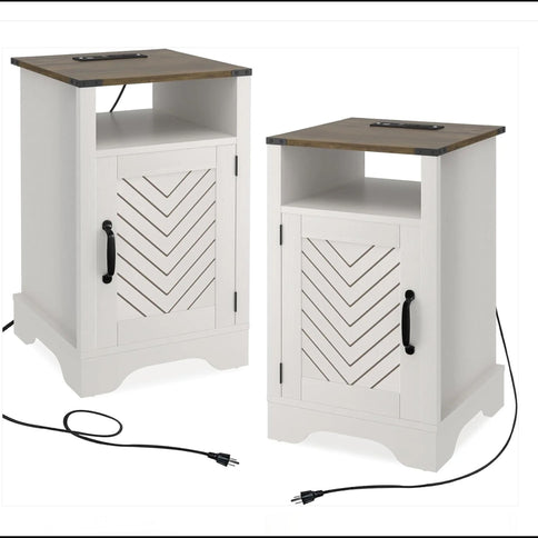 Farmhouse Nightstand With Charging Station & Storage