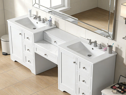 Double Sink Bathroom Vanity With Countertop, 2 Ceramic Sinks, 6 Drawers, Soft Close Design