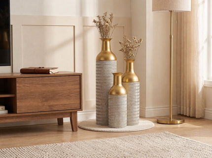Decorative Tall Floor Vases For Home Decor (Set of 3) - White / Gold