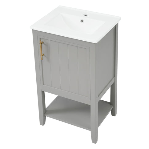 Modern Bathroom Vanity With Sink, Soft-Closing Door And Open Shelf
