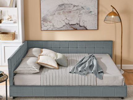 Mid-Century Storage Upholstered Tufted Bed Frame With Backrest And Armrests