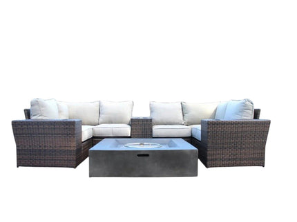 Patio Seating Set With Cushions And Fire Pit - Brown