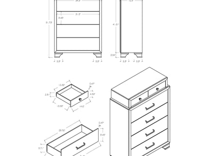 Civic - 5 Piece Storage Bedroom Set With Bookcase Headboard