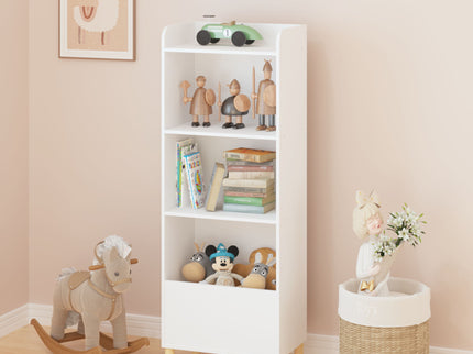 4 Tier Bookcase, Book Display With Safety Restraint, Storage Cabinet For Playroom - White