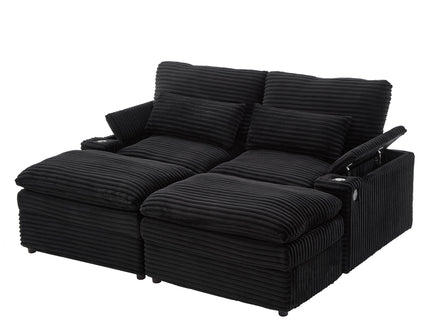 Convertible Loveseat Sofa With Storage, USB Ports, Cup Holders