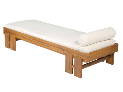 Daybed With Cushion & Pillow, Low Profile Design For Indoor / Outdoor Use - Cream / Teak