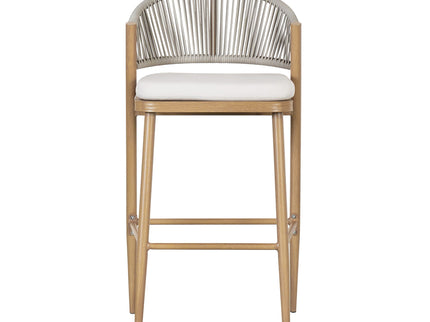 Outdoor Bar Height Metal Frame Counter Stools With Scallop Shaped Backrest & Water Resistant Cushions
