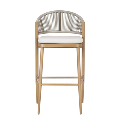 Outdoor Bar Height Metal Frame Counter Stools With Scallop Shaped Backrest & Water Resistant Cushions