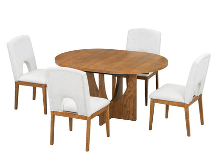 Topmax - 5 Piece Modern Extendable Round Dining Table Set With Removable Leaf For Small Places