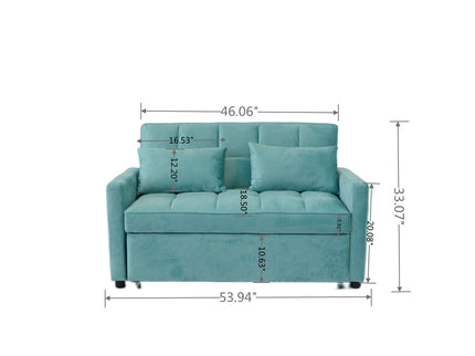 3 In 1 Convertible Sleeper Sofa Bed, Modern Fabric Loveseat Futon Sofa Couch With Pullout Bed, Small Love Seat Lounge Sofa With Reclining Backrest, Furniture For Living Room