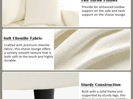 Modern Chaise Lounge Upholstered Sofa Couch With Tufted Seat And Detachable Pillows For Living Room