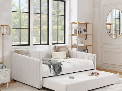 Upholstered Daybed With Trundle With Vertical Stripes