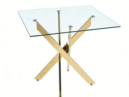 Dining Table With Cross Metal Leg And Tempered Glass, Modern Space Saving Kitchen Table For Living Room Legs, Square Table
