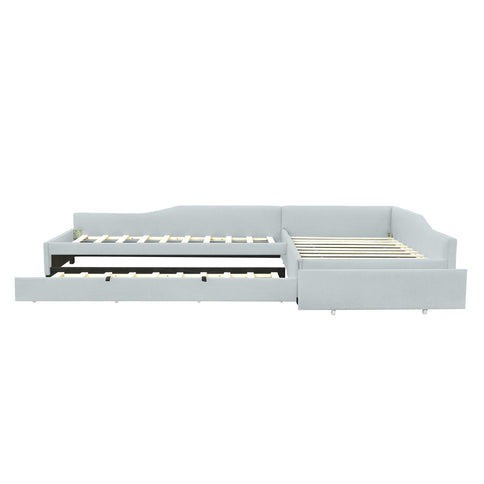 Upholstered Double Daybed With Trundle And Drawer