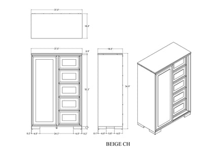 Ciara - King 5 Piece Bedroom Set With LED Lighting, Clean Lines And Upholstered Mirror - Beige