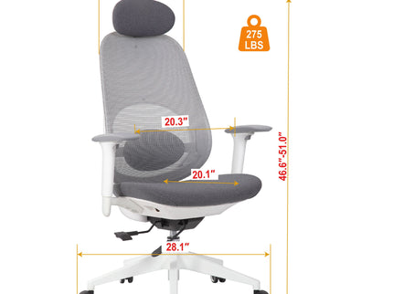 High Back Swivel Desk Chair With Height Adjustable Backrest, 3 Tilt Lock & Rotatable Headrest - Milk White