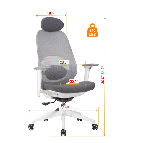 High Back Swivel Desk Chair With Height Adjustable Backrest, 3 Tilt Lock & Rotatable Headrest - Milk White