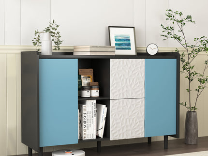 Modern Sideboard Buffet Cabinet With Doors And Unique Panel Styling
