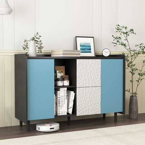 Modern Sideboard Buffet Cabinet With Doors And Unique Panel Styling