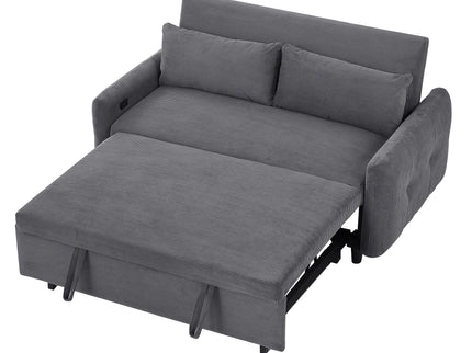Pull-Out 2 Seat Modern Sleeper Sofa With 2 Throw Pillows And USB Ports