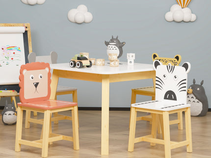 Kids Table And Chair Set With Cartoon Animals Design - White