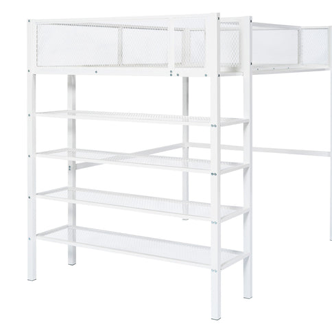 Loft Bed With 4 Tier Shelves And Storage