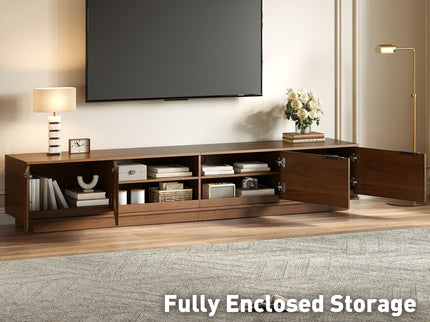 TV Stand, Entertainment Center With Fluted Door & Cable Management, Soft Closing Hinges - Walnut