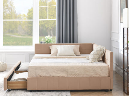 Mid-Century Storage Upholstered Tufted Bed Frame With Backrest And Armrests