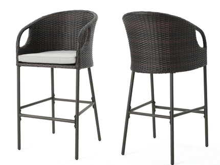 Outdoor 31" Rattan Barstools With Waterproof Cushions (Set of 2) - Multi Brown