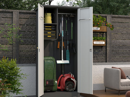 Outdoor Cabinet, Large Capacity Storage Vertical Tall Design With Shelves And Secure Lock