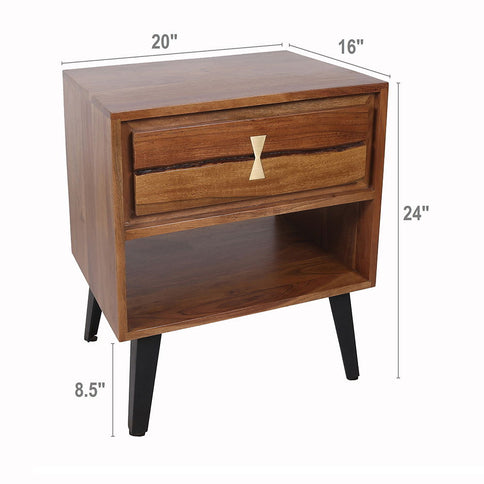 Asther - Bedside Table - Natural Wood / Brown