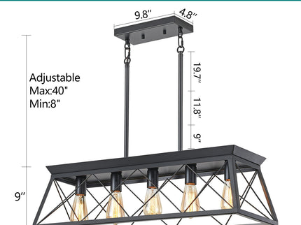 Chandelier Pendant Light For Dining Room Kitchen, 5 Light Fixture With Adjustable Height