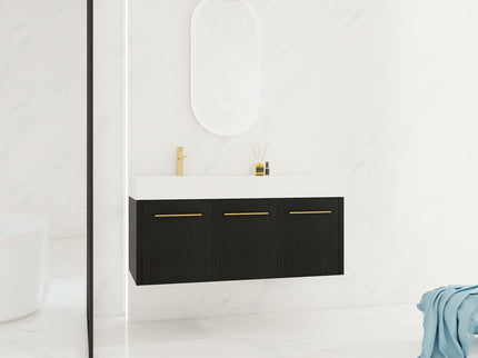 Contemporary 48" Wall Mounted Bathroom Vanity With Resin Sink And Soft Closing Doors And Line - Black Chestnut