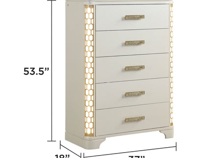 Jasmine - 5 Drawer Chest With Side LED Lightning - Beige