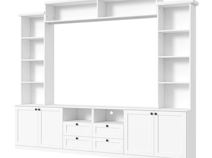 Farmhouse Elegant Entertainment Center Wall Unit With 4 Drawers