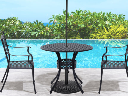Outsunny - 33" Patio Dining Table Round Cast Aluminium Outdoor Bistro Table With Umbrella Hole - Black