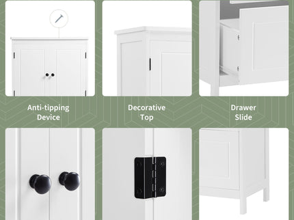 Bathroom Storage Cabinet With 2 Doors And Drawers, Adjustable Shelf